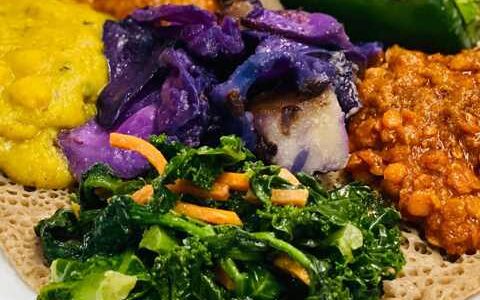 Vegan Ethiopian eat the rainbow nutrient dense vibrant healthy dish in Santa Monica